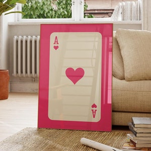 Ace of Hearts Pink Print: Retro Playing Card Wall Art (Digital Download)