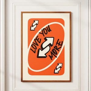 Trendy Love You More-print, oranje retro muurkunst afdrukbaar, poster speelkaart, esthetische print, wanddecoratie, digitale download