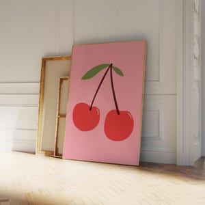 Cherry Poster Printable, Cute Kitchen Decor, Trendy Wall Art Print, Retro Wall Art, Minimalist Art, Apartment Decor, Digital Poster