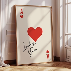 Retro Ace of Hearts Print Poster, Trendy Wall Art Aesthetic Print, Vintage, Playing Card Poster Print, Red Ace of Hearts
