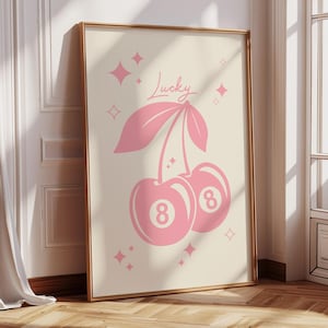 Lucky 8 Ball Cherry Poster, Modern Trendy Wall Art, Retro Trendy Aesthetic Print, Trendy Wall Art, Funny Art Printable, Pink Wall Art