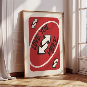 Impresión moderna "Love You More", arte de pared retro rojo imprimible, póster de naipes, impresión estética, decoración de pared, descarga digital