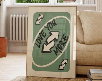 Trendy Love You More Print, Green Retro Wall Art Printable, Playing Card Poster, Aesthetic Print, Wall Decor, Digital Download
