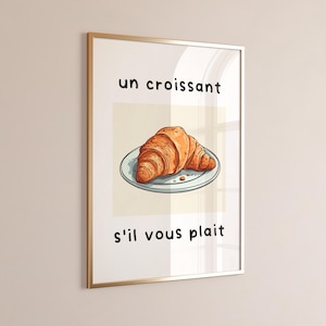 Un Croissant プリント キッチン ウォール アート プリント S'il Vous Plait トレンディなレトロ クロワッサン プリント キッチン 朝食 アート ウォール プリント可能、美的装飾
