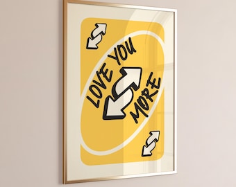 Love You More Retro Print: Yellow Playing Card Wall Art (Digital Download)