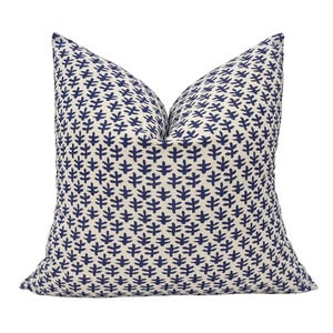 Blue Floral Block Print Pillow Cover: Moody Black Floral Cushion