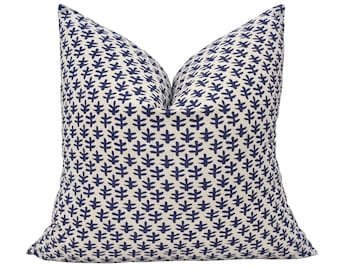 Blue Floral Block Print Pillow Cover: Moody Black Floral Cushion