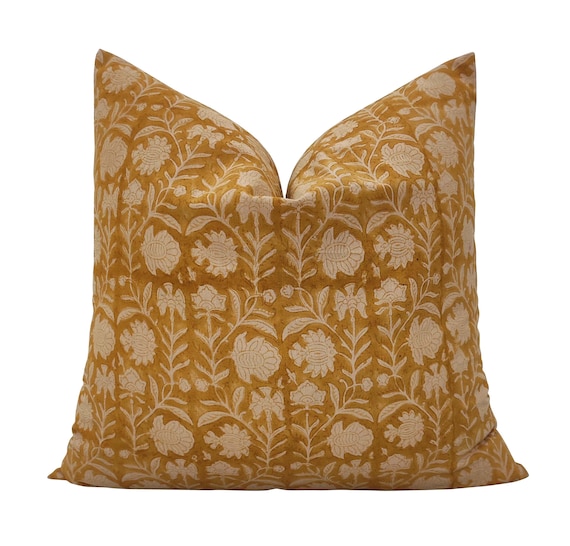 Hand Block Print Pillow Cover: Floral Cotton Accent Pillow