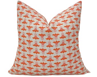 Hand Block Printed Floral Pillow Cover: Pink Bellflower Accent Pillow