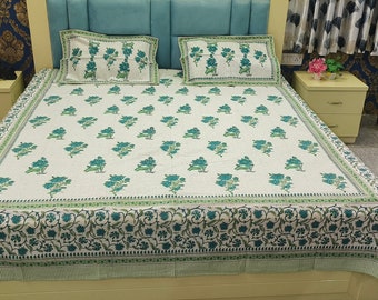 Hand Block Print Cotton Bed Sheet: Floral Indian Bedding
