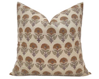 Hand Block Print Floral Cushion Cover - Handcrafted Boho Accent Pillow Cover