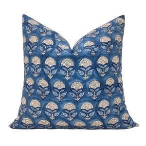 blue Indian Block Print Pillow Cover, Block print cotton Designer Pillow| Modern Bohemian Pillow Cover//both side print