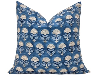 Blue Indian Block Print Pillow Cover: Bohemian Cotton Cushion