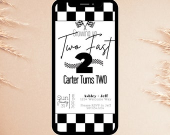 Dos invitaciones rápidas, dos invitaciones de cumpleaños rápidas editables, dos coches de carreras de chicos rápidos, invitación a la segunda fiesta de cumpleaños, descarga instantánea del segundo cumpleaños