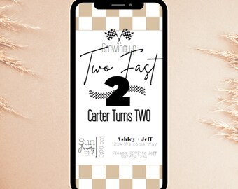 Two Fast Invitation, Editable Two Fast Birthday Invitation, Two Fast Boy Race Car, 2nd Birthday Party Invite, Instant Download 2nd Birthday