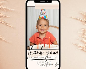 Tarjeta de agradecimiento digital, fiesta de cumpleaños gracias, fiesta de cumpleaños de los niños, tarjeta de agradecimiento con foto, descarga instantánea, tarjeta de agradecimiento con imagen