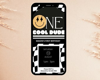 Una invitación de Cool Dude, primer cumpleaños, invitaciones geniales, descarga instantánea de una plantilla de invitación de Cool Dude