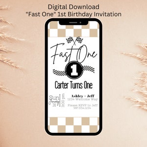 Fast One First Birthday Boy Race Car Digital Invitation Template