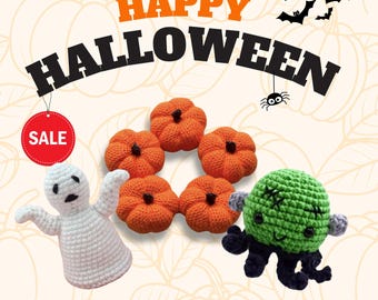 3in1 Halloween Crochet Patterns - Amigurumi Pattern In English PDF, Octopus Crochet Pattern, Ghost Crochet Pattern, Pumpkin Crochet Pattern