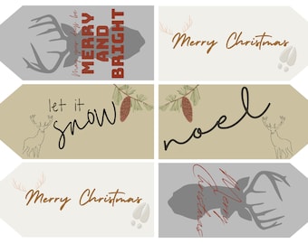 Printable Christmas Holiday Gift Tags Digital Rustic Country Natural ...