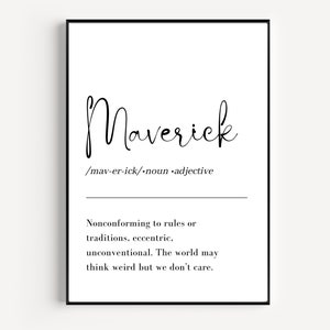 Maverick Definition print wall art, printable Wall Art, living room wall art, minimalist poster and print, home wall art, instant download