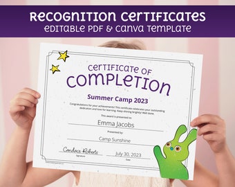 Positive Behavior Recognition Certificates (Editable on PDF and Canva), featuring illustrations of our Brook Sprites puppets.