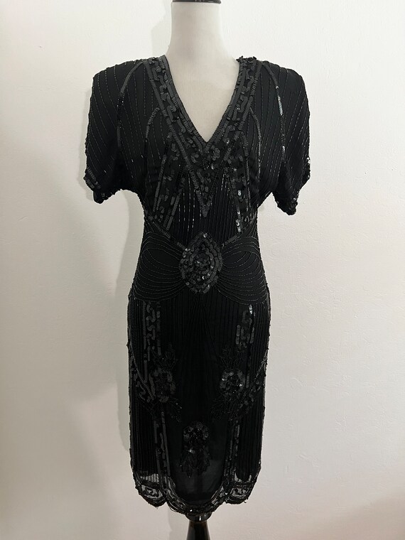 Timeless Elegant Black Beaded Party Dress