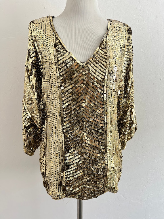 Gold Sequined Blouse - image 2