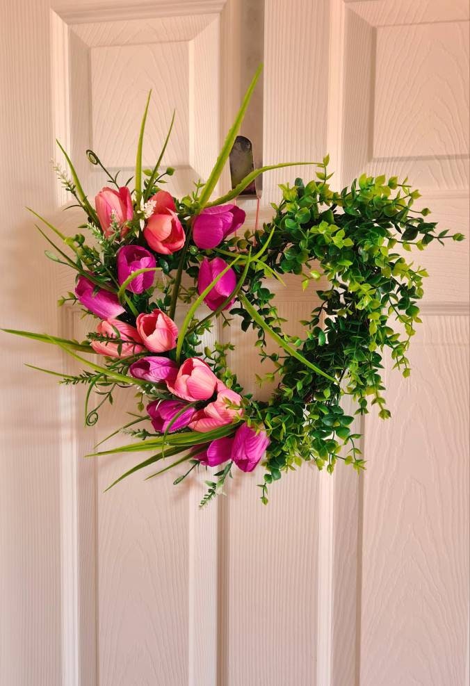 Floral Heart Wreath, Handmade Wreath, Heart Shaped Front Door