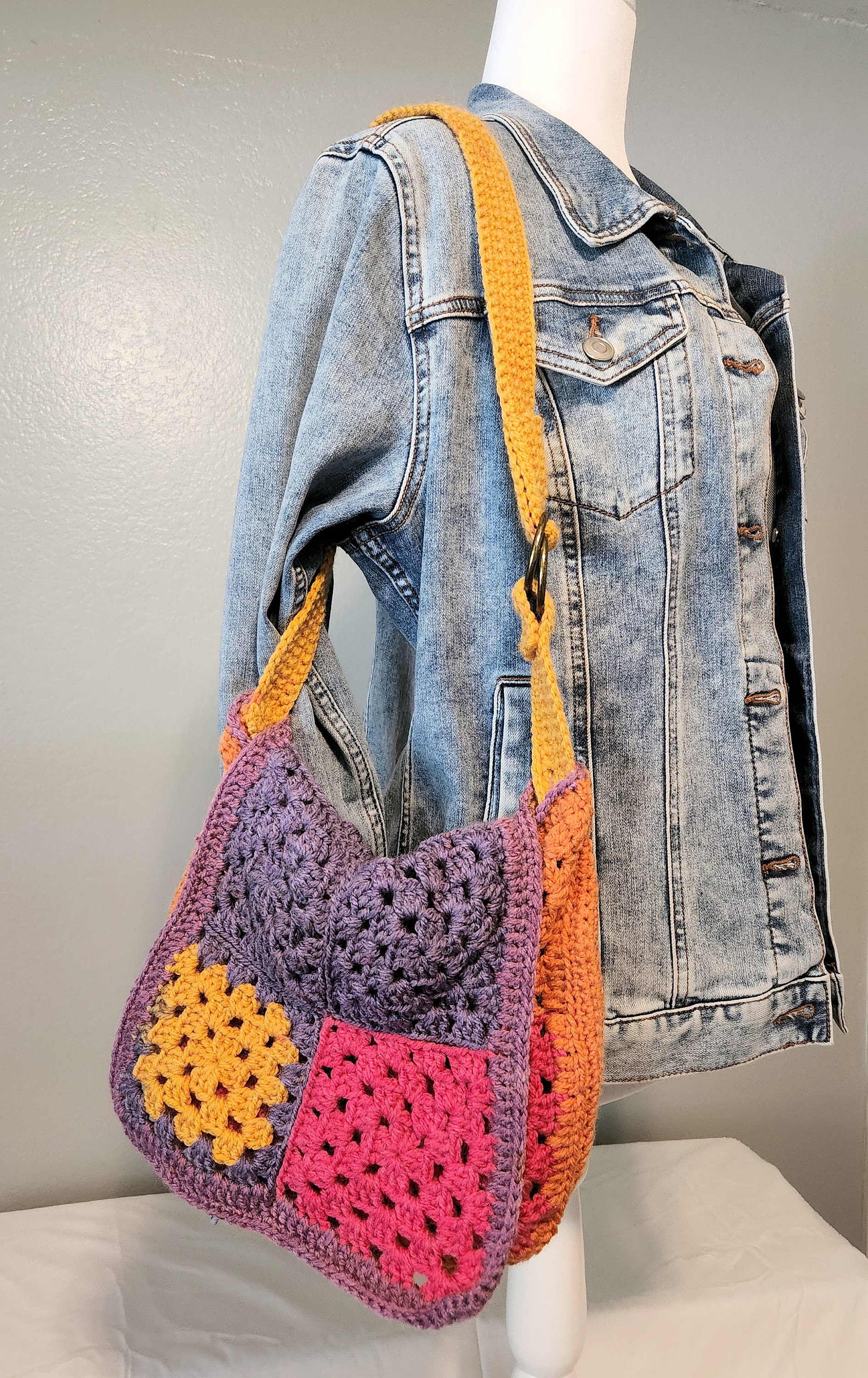 Crossbody Granny Square Messenger Bag Tote Hand Crocheted Etsy