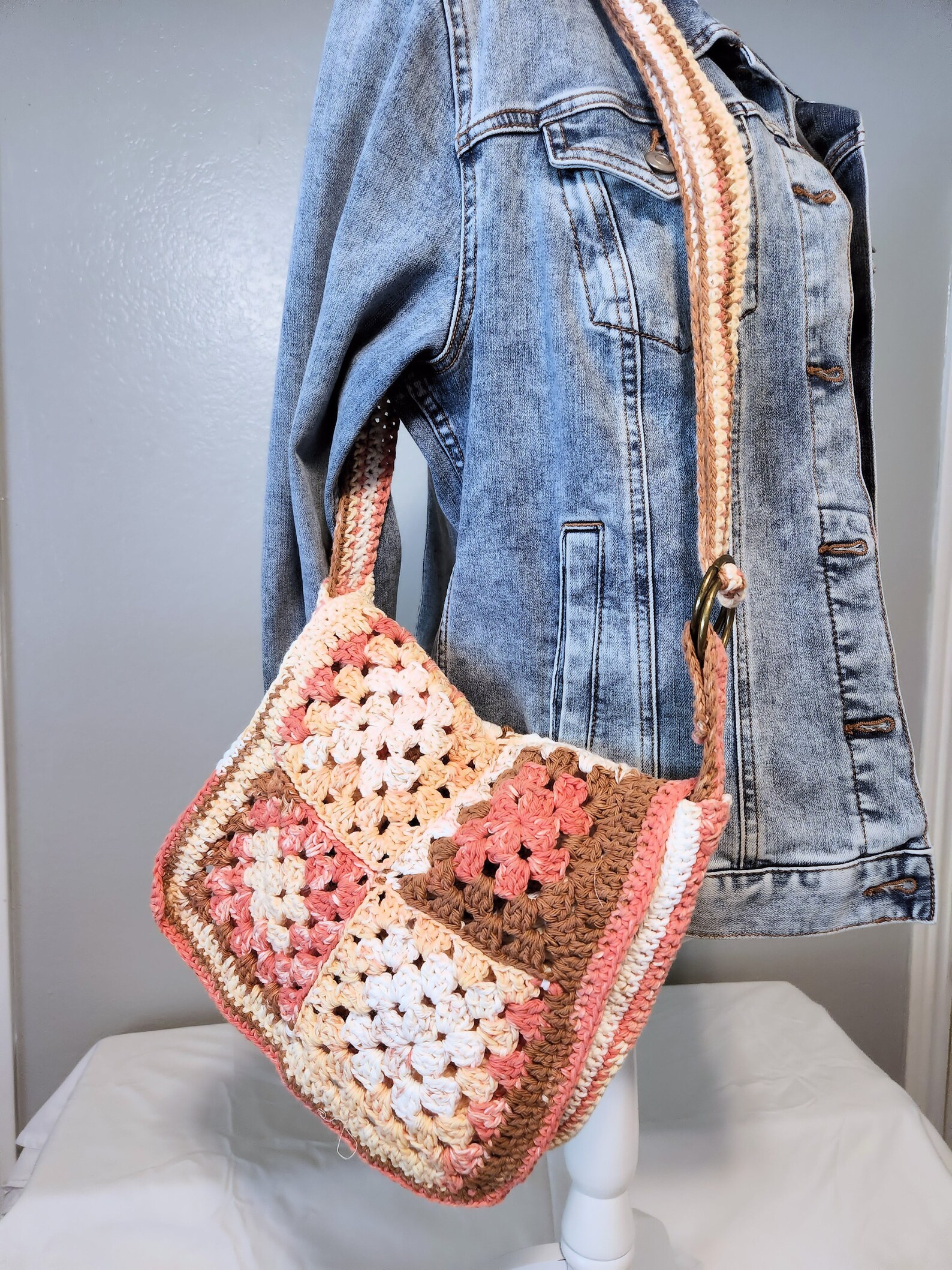 Crossbody Granny Square Messenger Bag Tote Hand Crocheted Etsy