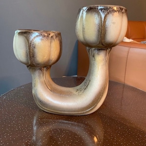 Vintage vase BAY KERAMIK beige and brown double vase