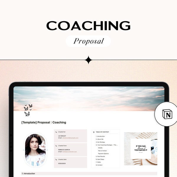 Notion Coaching Client Proposal, Notion Template Coaching, Notion Proposal Template, Services & Prices Guide, Template for Coach, Discovery