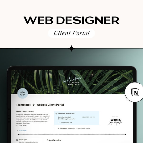 Notion Client Portal For Web Designer & Web Developer, Notion Template Business, Notion Client Dashboard, Client Onboarding, Notion Website