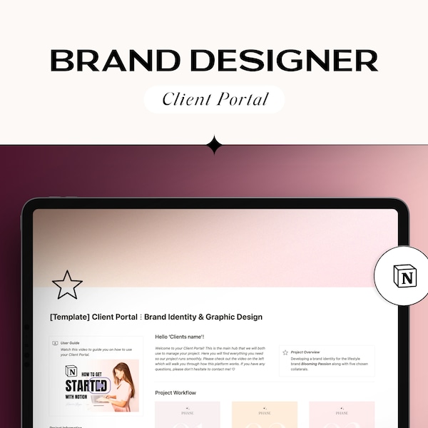 Notion Client Portal For Freelance Designers, Brand Strategists & Creative Agencies, Notion Design Template, Notion Client Dashboard