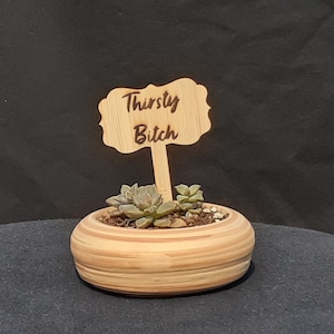 Thirsty Bitch- Wooden Plant Stake