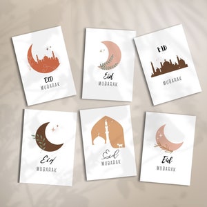 Cartões Eid Mubarak para impressão, cartões comemorativos islâmicos do Eid, presentes islâmicos do Eid, cartões digitais Eid 5x7 4x6 download instantâneo, pacote de 6, Boho