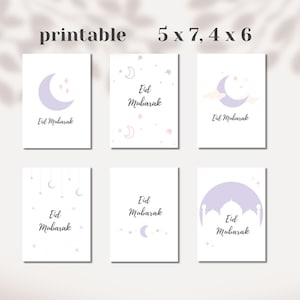 Cartões Eid Mubarak para impressão, cartões comemorativos islâmicos do Eid, presentes islâmicos do Eid, cartões digitais 5x7 4x6 download instantâneo, pacote de cartões Eid de 6