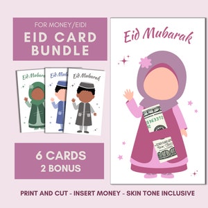 Titulares de tarjetas de dinero Eid, sobres imprimibles de Eid Mubarak para Eidi, favores de regalo de Eid para niños, paquete de tarjetas islámicas musulmanas