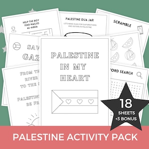 Pack d'activités Palestine à imprimer, feuilles de travail à colorier Palestine pour enfants, pages d'activités islamiques pour enfants