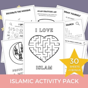 Islamic Activity Worksheets Printable, Muslim Kids Activity Book, Islamic Coloring, Islam Games for Children, Bundle of Activity Sheets
