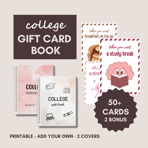 College Gift Card boek afdrukbaar, College Care pakket, middelbare school afstudeercadeau, eerste jaar van College geschenken, College Survival Kit