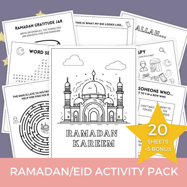 Ramadan Printable Activity Pack, Eid Activities, Ramadan Eid Coloring for Kids, Children Islamic Activity Pages, Bundle of Activity Sheets