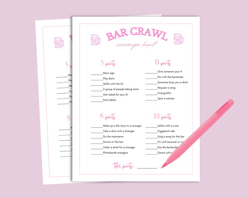 Bar Crawl Scavenger Hunt Printable for Adults, Birthday Bar Hopping Party Game, Ladies Night ...