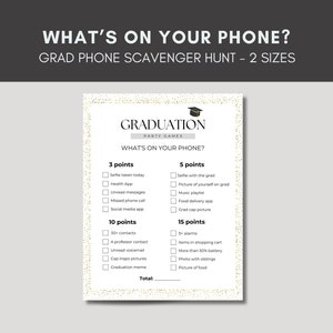 Grad Phone Scavenger Hunt Printable Game, What&#39;s on your Phone Graduation Party Game, Class of 2024 Party Games