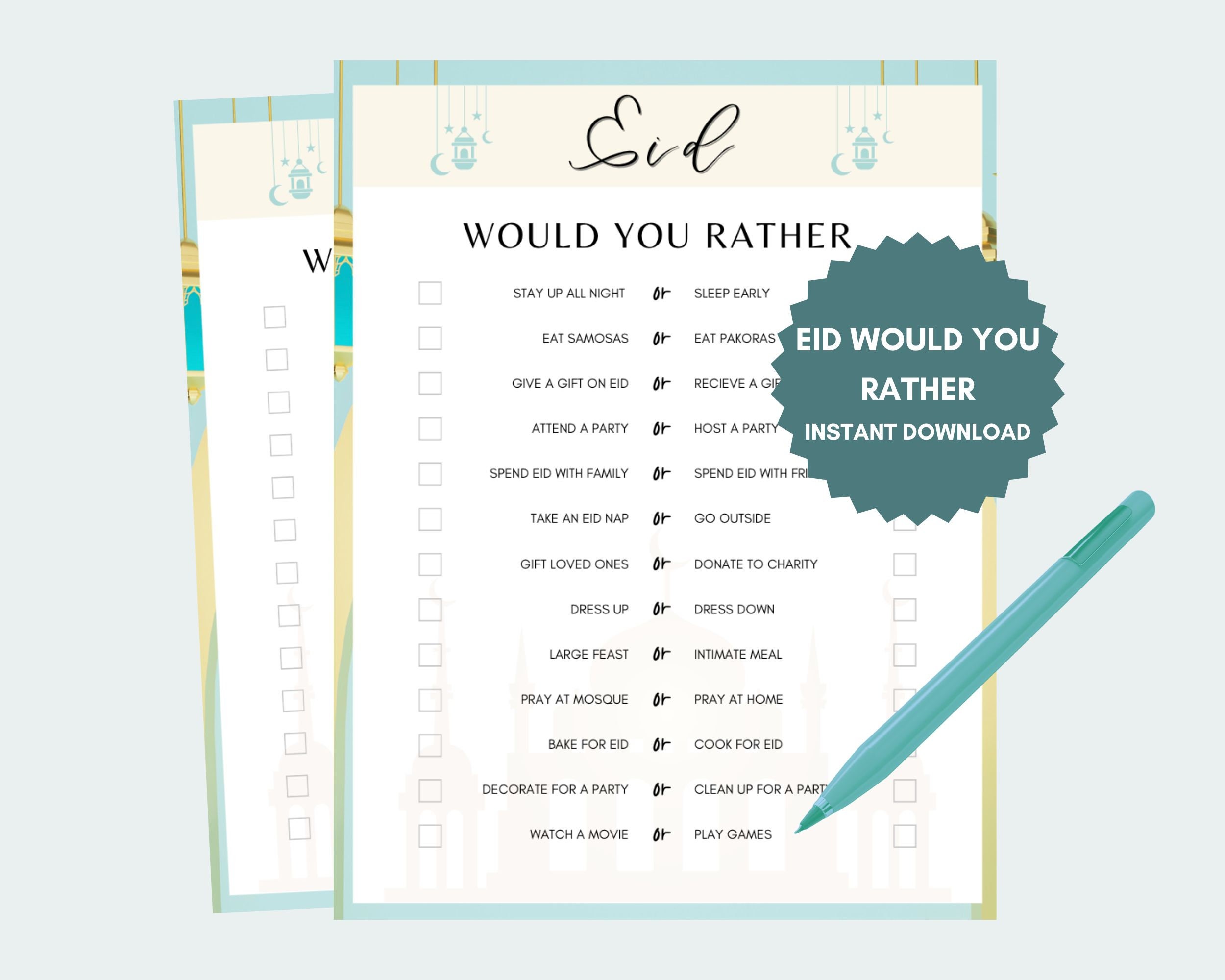 Eid Would You Rather Game, Printable Eid Games and Activities, Eid ...