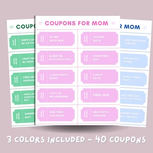 Coupons d&#39;anniversaire de maman, coupons imprimables pour la fête des mères, lot de livres de coupons maman/maman, cadeau enfant pour maman