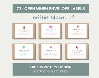 Open When Envelopes for College Students, Printable Open When Cards, College Care Package, College Survival Kit, Open When College Gift