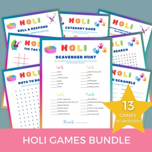 Holi Festival Games Printable Bundle, Holi Activities for Kids and Family, Class Holi Activities, Fun Indian Educational Games