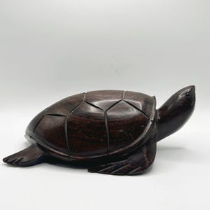 Vintage Hand Carved Iron Wood Sea Turtle Unique Wooden Figurine